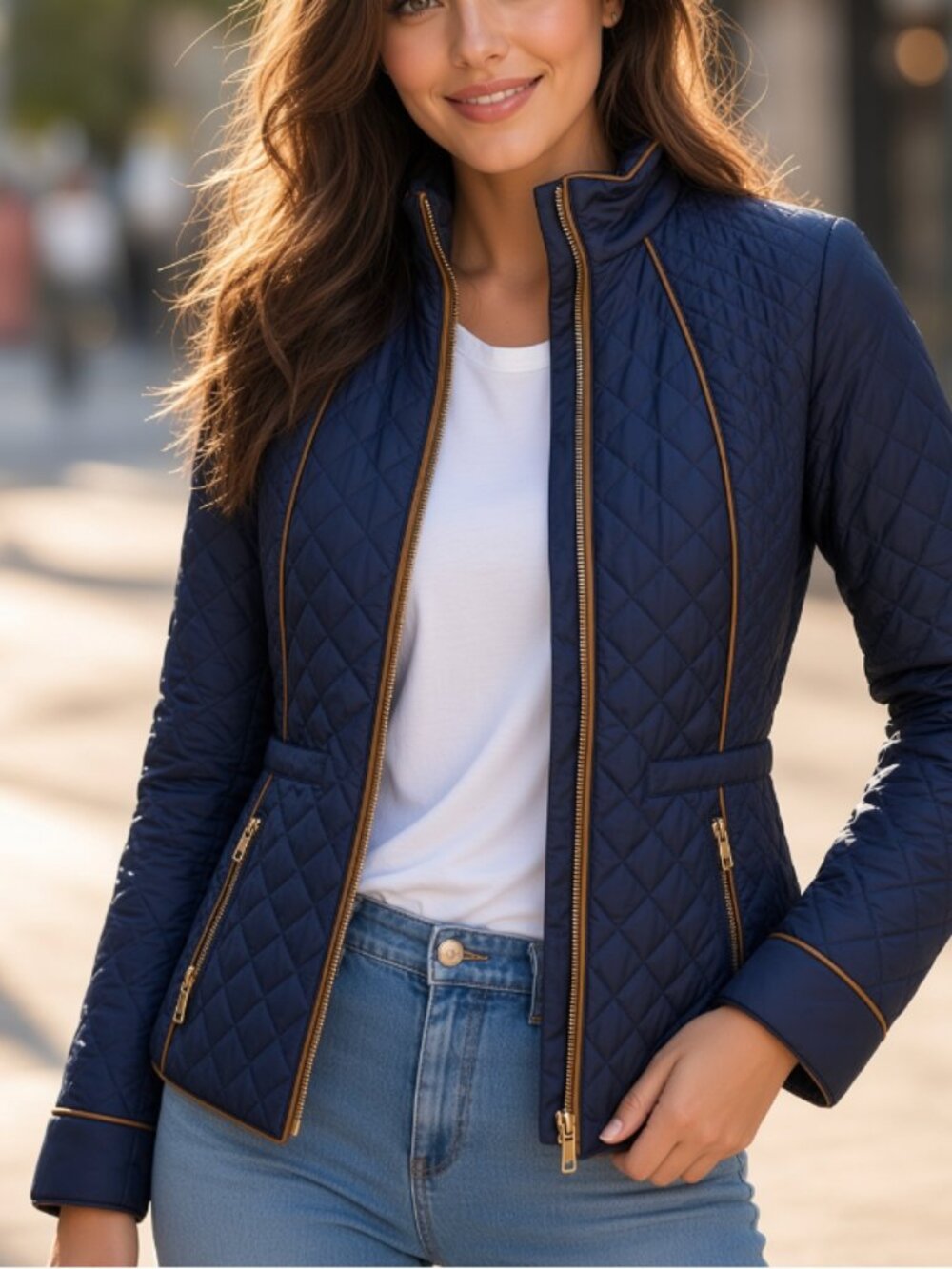 H&M Navy Quilted Moto Jacket — Fits Like 0-2